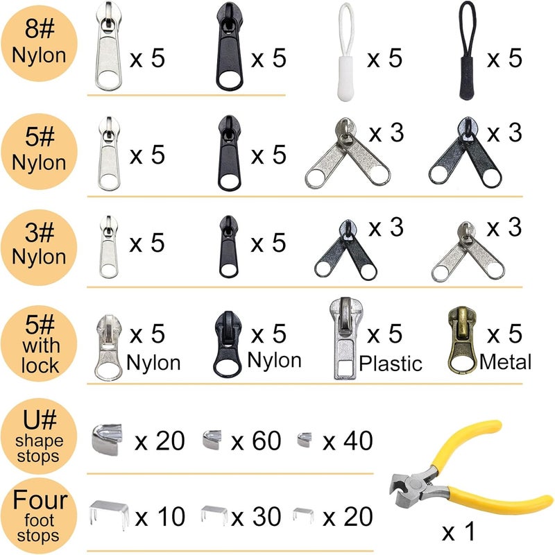 ZOMETUO 254 Pcs Zipper Repair Kit with Case Include Zipper Replacement and Pull, Universal Zippers Replacement kit for Cloting, Jackets, Coat, Boot, Backpack, Purse and Outdoor Gear - Image 2